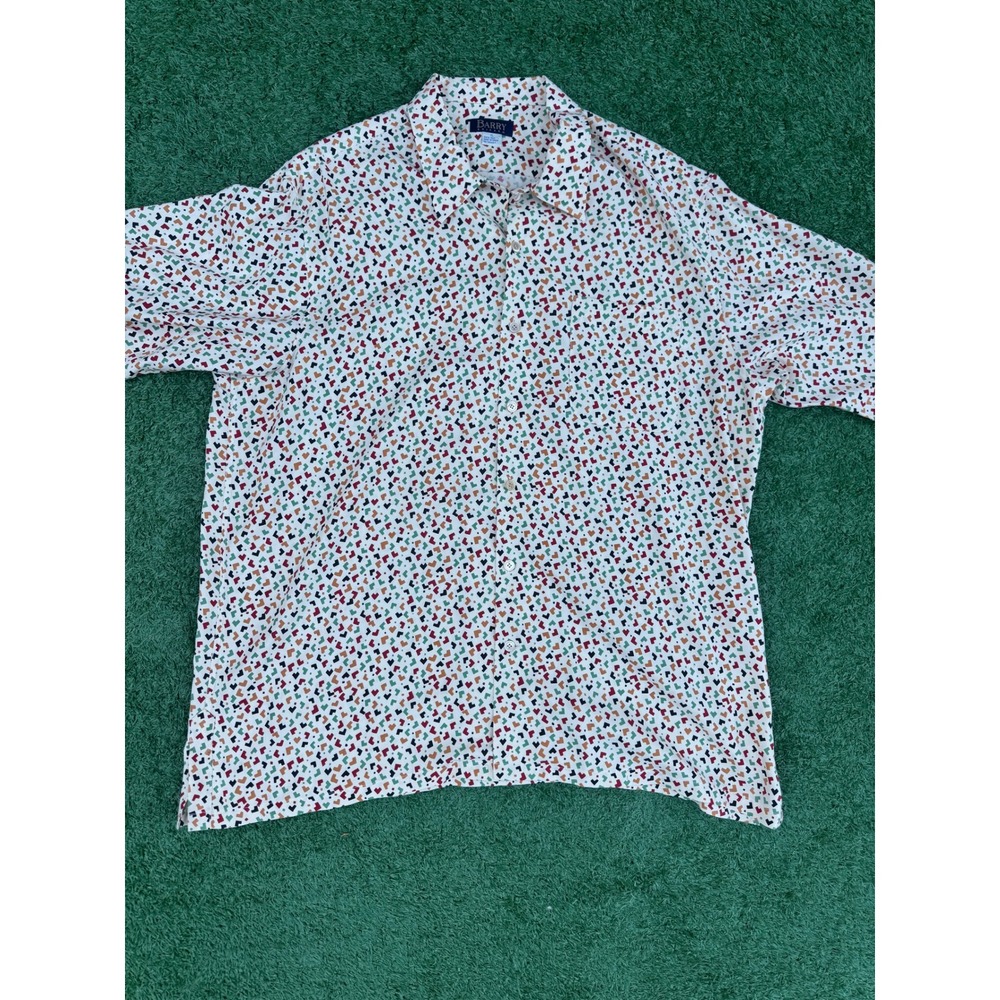 Barry Bricken Mens XL 100% Silk Short Sleeve Geometric‎ Abstract Print Shirt